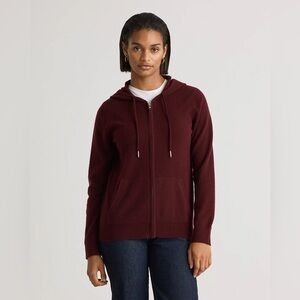 NWT Quince Mongolian Cashmere Full-Zip Hoodie in Rich Burgundy, Size Small